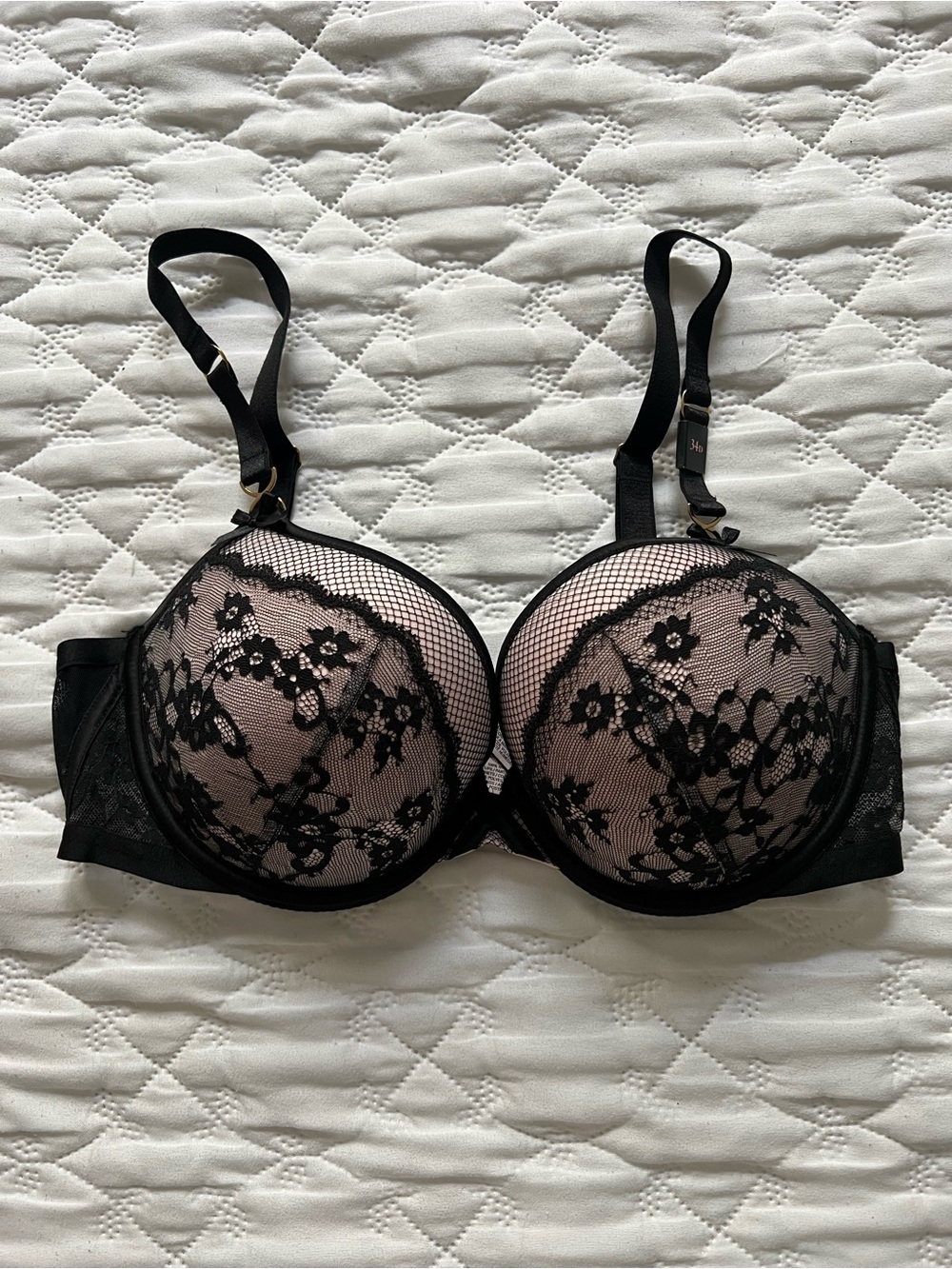 Victoria's Secret Black Lace Overlay Nude Push-Up Bra